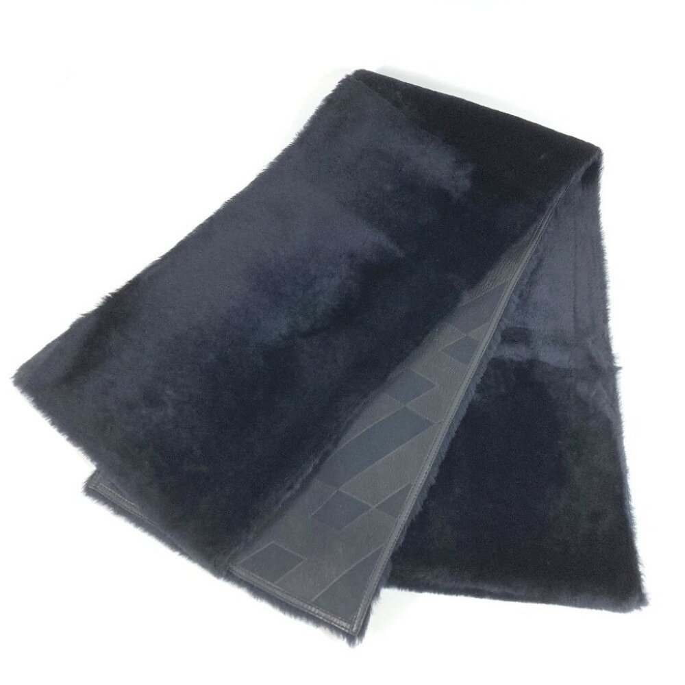 HERMES Leather Fur Shawl Stole / Shawl Scarf Leather / fur Black
